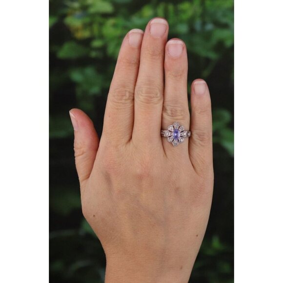 10k White Gold Natural Tanzanite & Diamond Ring Size 6 - Picture 3 of 8